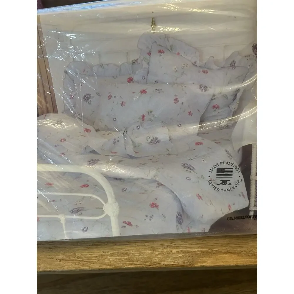 NOS Sealed Vintage Cannon Royal Family White Floral FULL Flat Sheet‎ 54x76 USA